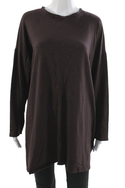 Eileen Fisher Women Tunic T-Shirt Brown Long Sleeve Crew Neck Tencel Size XL