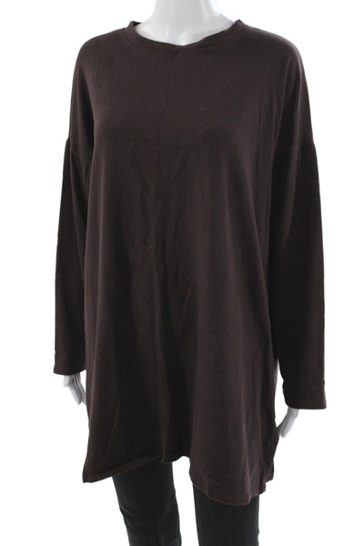 Eileen Fisher Women Tunic T-Shirt Brown Long Sleeve Crew Neck Tencel Size XL