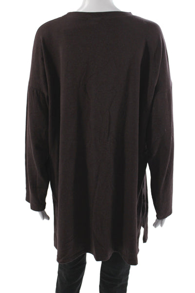 Eileen Fisher Women Tunic T-Shirt Brown Long Sleeve Crew Neck Tencel Size XL