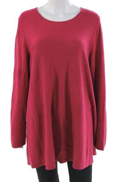 Eileen Fisher Women Red Pullover Sweater Scoop Neck Long Sleeve Tencel Size XL