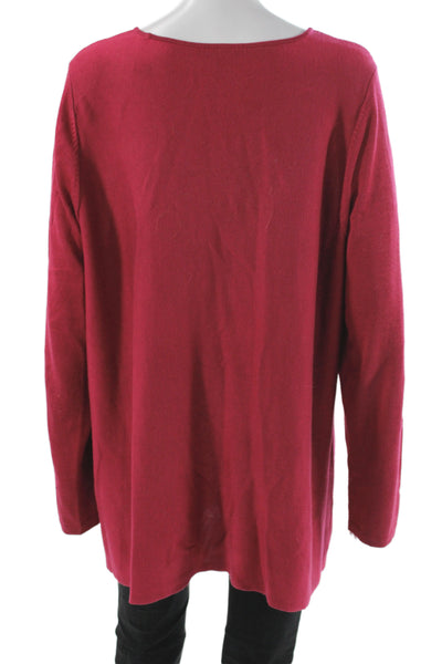 Eileen Fisher Women Red Pullover Sweater Scoop Neck Long Sleeve Tencel Size XL