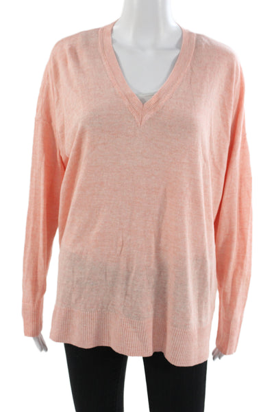 Eileen Fisher Women Pullover Sweater V-Neck Long Sleeve Pink Linen Size M