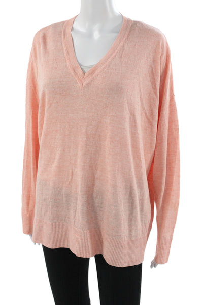 Eileen Fisher Women Pullover Sweater V-Neck Long Sleeve Pink Linen Size M
