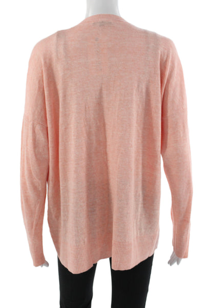 Eileen Fisher Women Pullover Sweater V-Neck Long Sleeve Pink Linen Size M