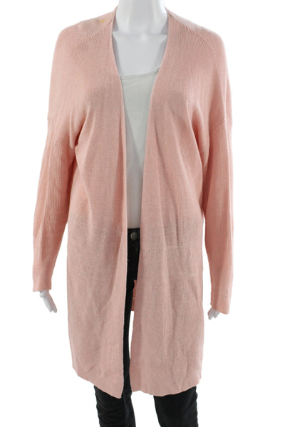 Eileen Fisher Women Cardigan V-Neck Long Sleeve Pink Organic Linen Size M