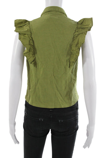 Nation LTD Womens Cropped Sleeveless Collared Cotton Button-Up Green Size XS
