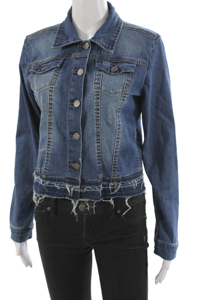 Black Label Women Basic Jacket Blue Long Sleeve Button Solid 65% Cotton Size S