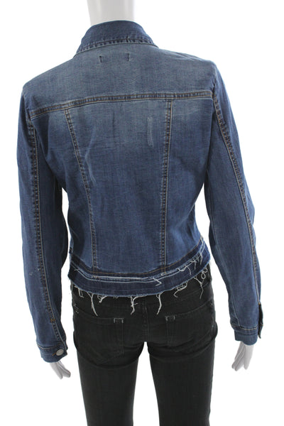 Black Label Women Basic Jacket Blue Long Sleeve Button Solid 65% Cotton Size S