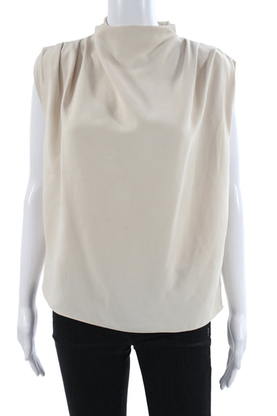 Amanda Uprichard Women Blouse Sleeveless Mock Neck Beige Polyester Size XS