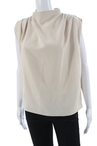 Amanda Uprichard Women Blouse Sleeveless Mock Neck Beige Polyester Size XS