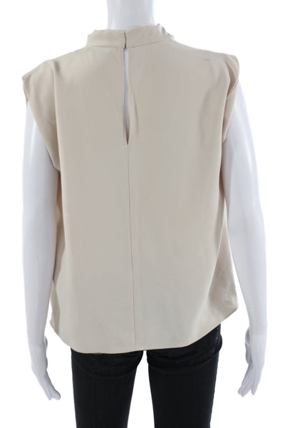 Amanda Uprichard Women Blouse Sleeveless Mock Neck Beige Polyester Size XS