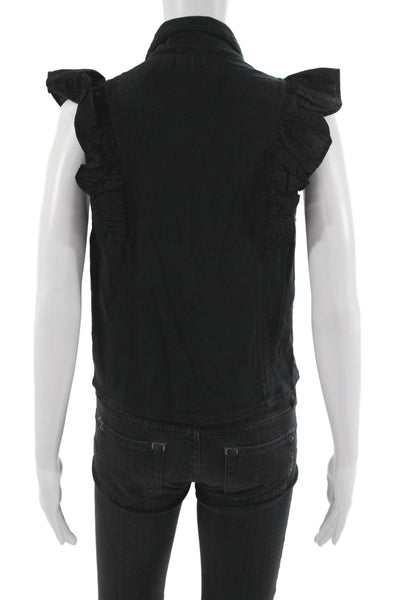Nation LTD Womens Cropped Collared Button-Up Sleeveless Black Cotton Size S