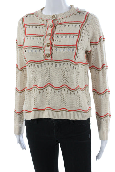 Heartloom Women Striped Henley Sweater Ivory Cotton Size XS