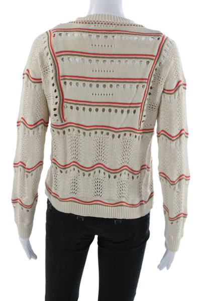 Heartloom Women Striped Henley Sweater Ivory Cotton Size XS