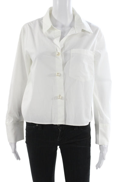 Zara Women Basic Collared Cotton Button-Up Long Sleeve White Size S