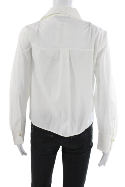 Zara Women Basic Collared Cotton Button-Up Long Sleeve White Size S
