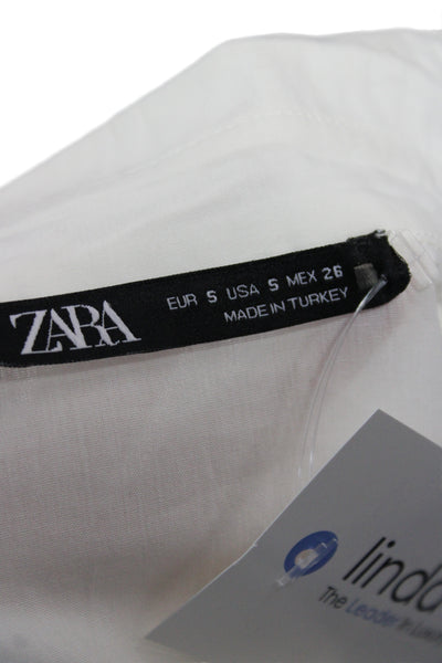 Zara Women Basic Collared Cotton Button-Up Long Sleeve White Size S
