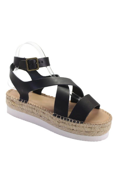 Soludos Womens Leather Woven Espadrille Platform Sandals Black Size 10