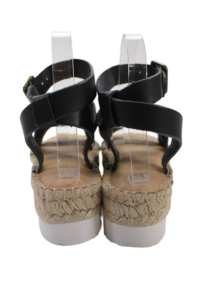 Soludos Womens Leather Woven Espadrille Platform Sandals Black Size 10