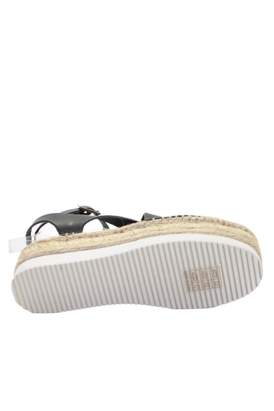Soludos Womens Leather Woven Espadrille Platform Sandals Black Size 10