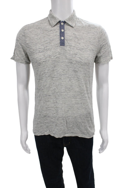 Vince Mens Linen Collared Short Sleeve Polo Gray Size S