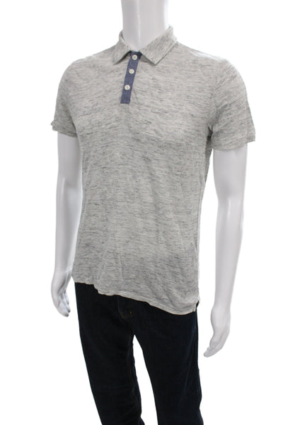 Vince Mens Linen Collared Short Sleeve Polo Gray Size S