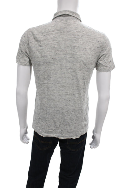 Vince Mens Linen Collared Short Sleeve Polo Gray Size S