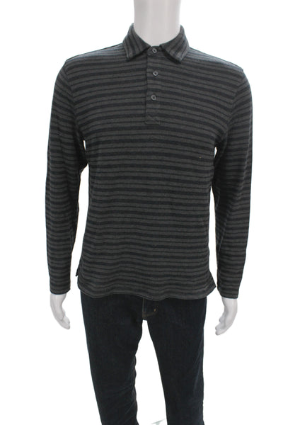 Vince Mens Polo Gray Striped Cotton Long Sleeve Collared Size XS