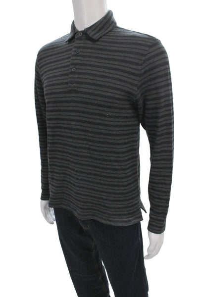 Vince Mens Polo Gray Striped Cotton Long Sleeve Collared Size XS