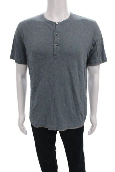 Theory Men's Basic Gray Pima Cotton Henley Short Sleeve T-Shirt Size S