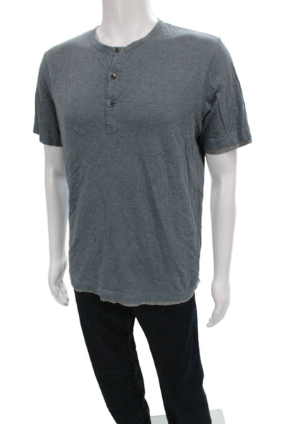 Theory Men's Basic Gray Pima Cotton Henley Short Sleeve T-Shirt Size S