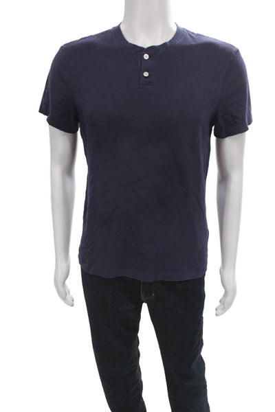 J Crew Men's Basic Henley T-Shirt Blue 100% Cotton Short Sleeve Size S