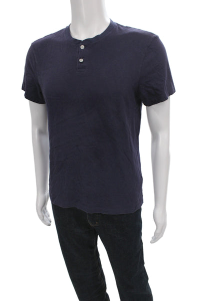 J Crew Men's Basic Henley T-Shirt Blue 100% Cotton Short Sleeve Size S