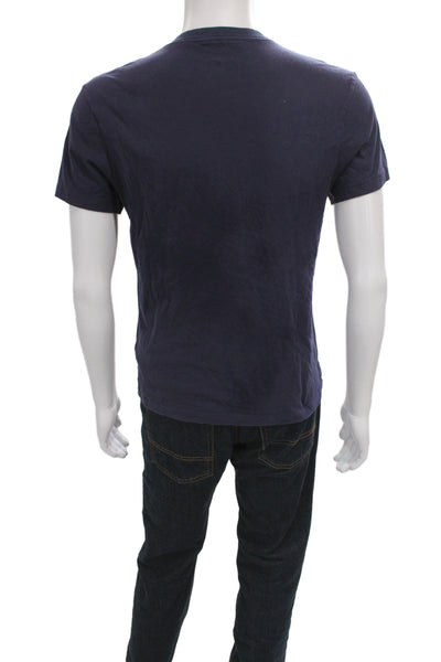 J Crew Men's Basic Henley T-Shirt Blue 100% Cotton Short Sleeve Size S