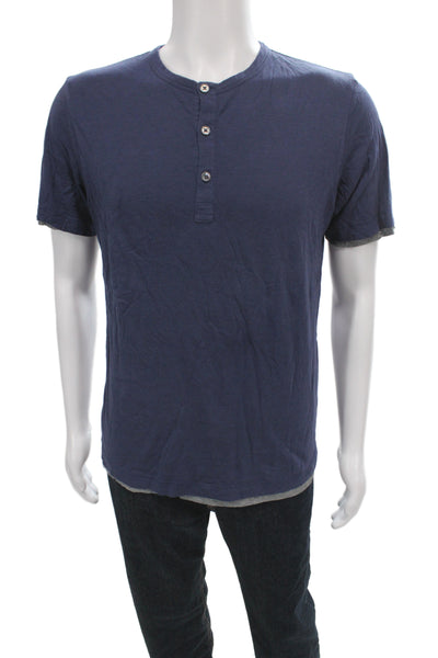 Theory Mens Basic Henley Short Sleeve Pima Cotton T-Shirt Blue Size S