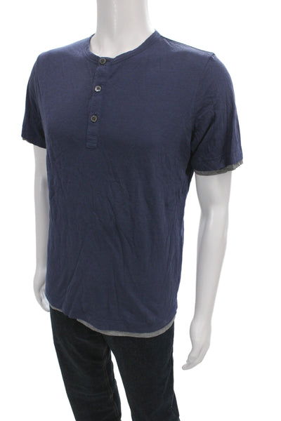 Theory Mens Basic Henley Short Sleeve Pima Cotton T-Shirt Blue Size S