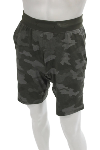 Lululemon Mens Athletic Shorts Green Camo Drawstring Nylon Size S