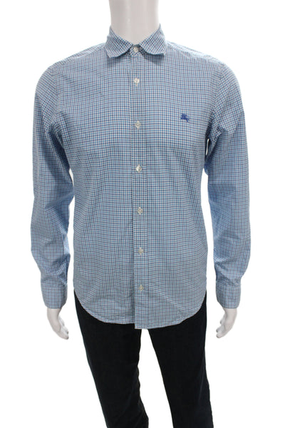 Burberry Brit Mens Cotton Collared Button Front Blue White Size S