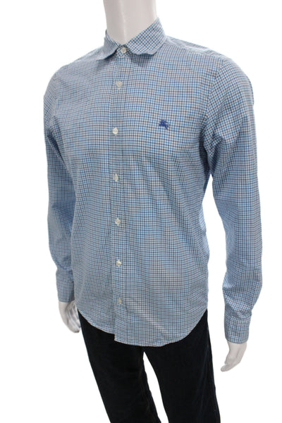Burberry Brit Mens Cotton Collared Button Front Blue White Size S