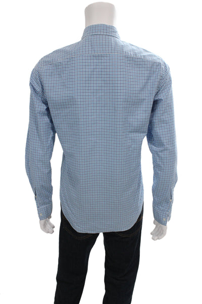 Burberry Brit Mens Cotton Collared Button Front Blue White Size S