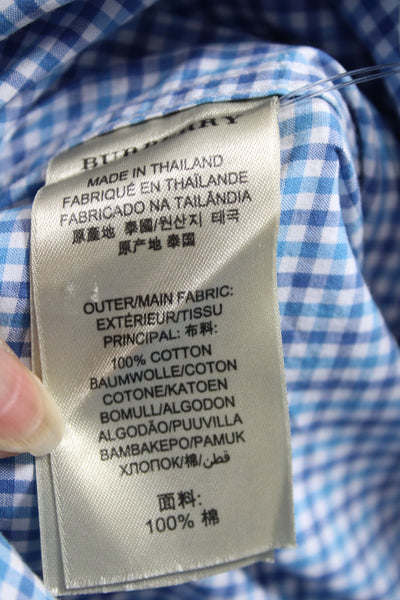 Burberry Brit Mens Cotton Collared Button Front Blue White Size S