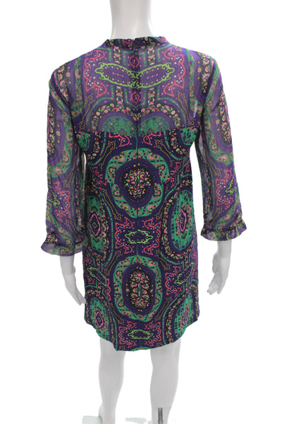 Nanette Lepore Women Multicolor Paisley Shift Dress High Neck 3/4 Sleeve Size 2
