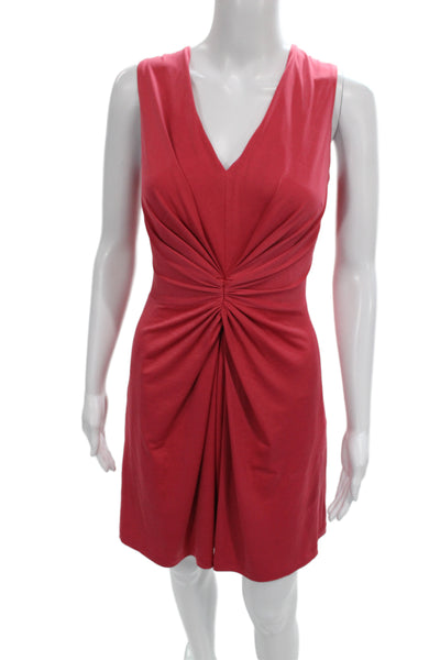 David Meister Womens Sheath Dress Red V-Neck Sleeveless Polyester Size 8