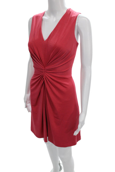 David Meister Womens Sheath Dress Red V-Neck Sleeveless Polyester Size 8