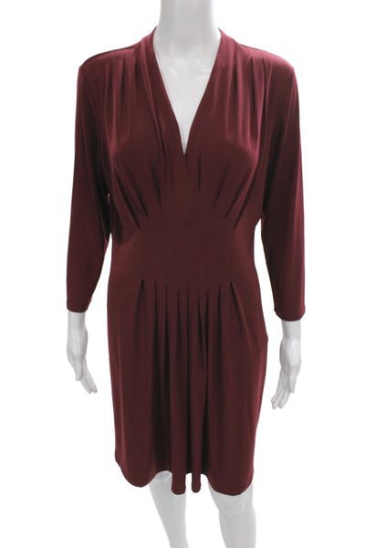 Catherine Malandrino Womens Red Sheath Dress V Neck 3/4 Sleeve Size M