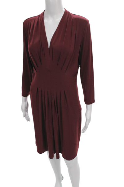 Catherine Malandrino Womens Red Sheath Dress V Neck 3/4 Sleeve Size M