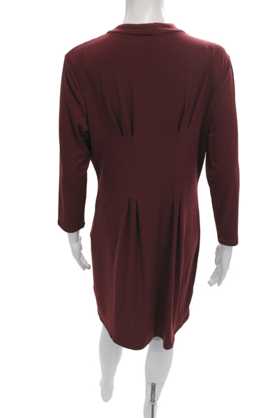 Catherine Malandrino Womens Red Sheath Dress V Neck 3/4 Sleeve Size M
