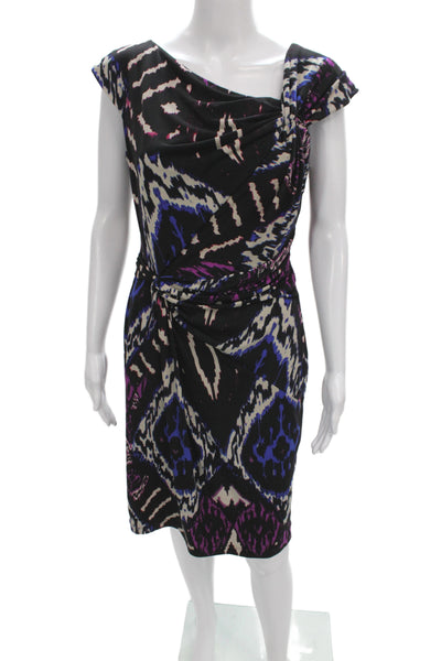 David Meister Womens Sheath Black Geometric Cowl Neck Knee Dress Size 8