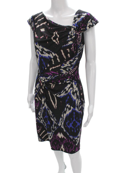 David Meister Womens Sheath Black Geometric Cowl Neck Knee Dress Size 8