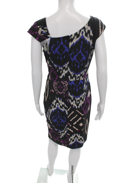 David Meister Womens Sheath Black Geometric Cowl Neck Knee Dress Size 8